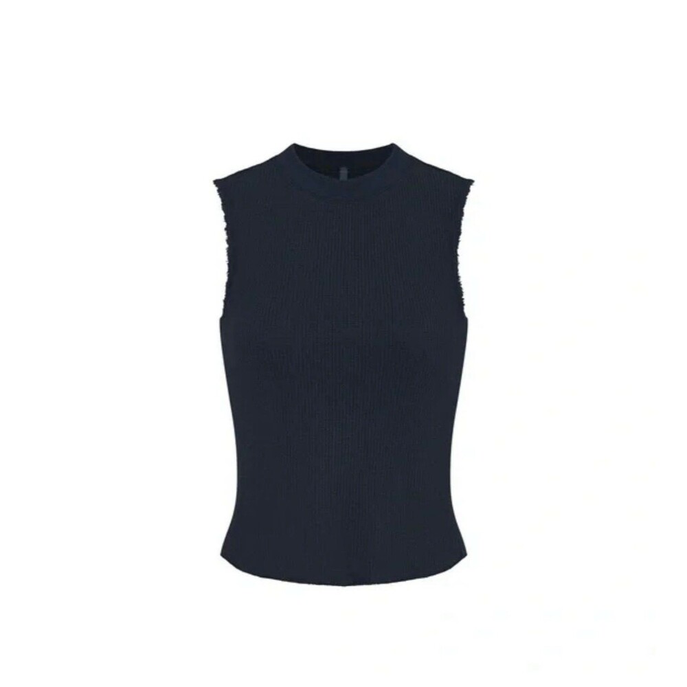 Skims Heavy Waffle Cropped Neck Crew Tank Navy